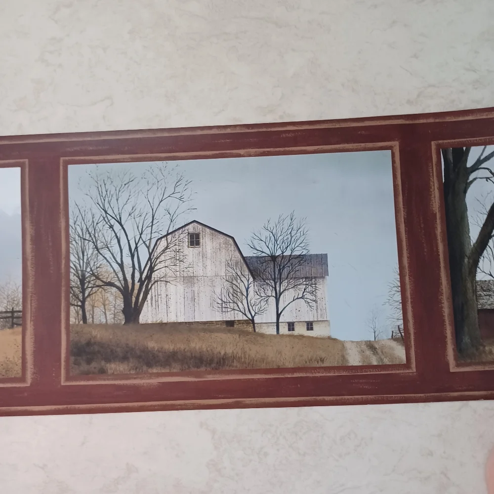 Wallpaper Border Country Farmhouse & Barn Scenes - Red